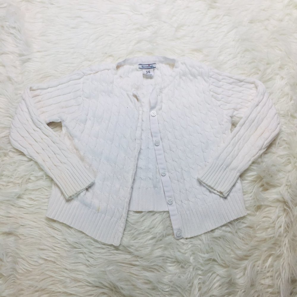 Hartstrings Girl's Cotton Button‎ Up Cable Knit Cardigan Sweater White Size 5/6